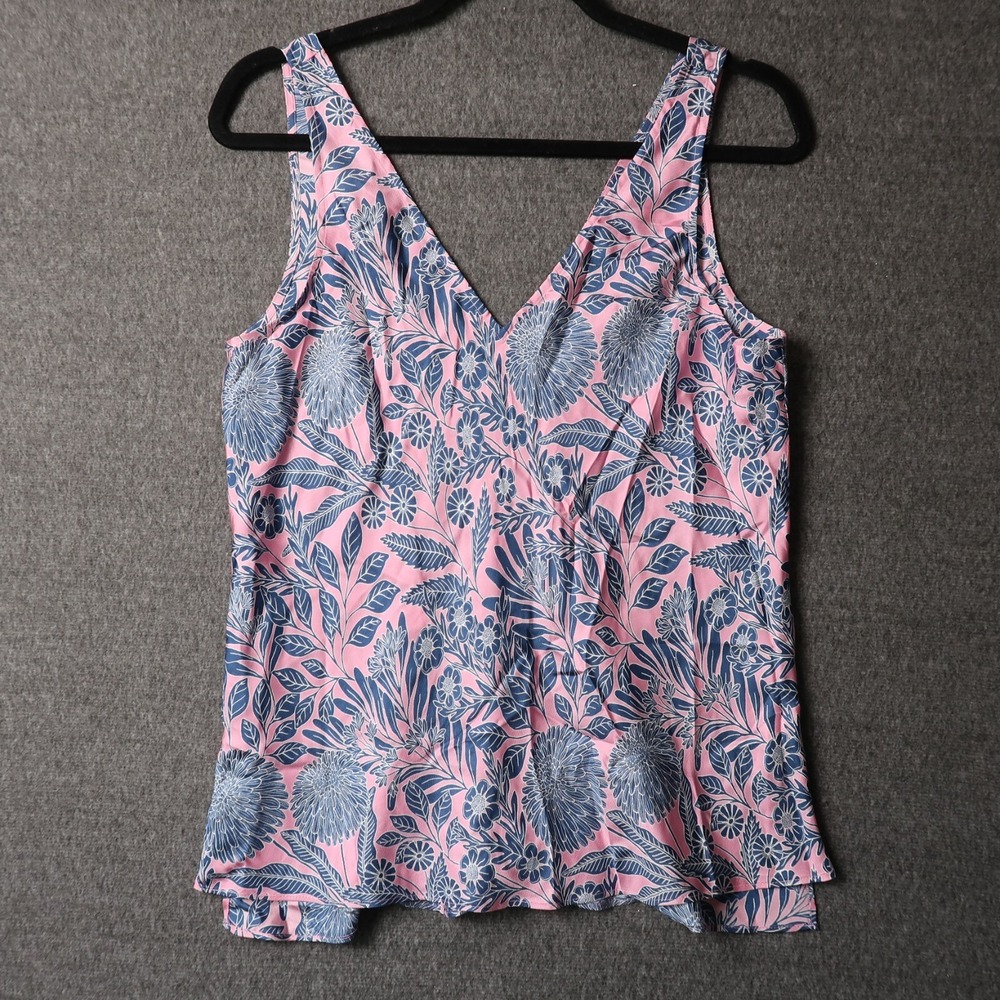 ABIGAIL BORG FOR J.CREW Size 6 Pink/Blue Floral tank top in 100% Silk V-Neckline